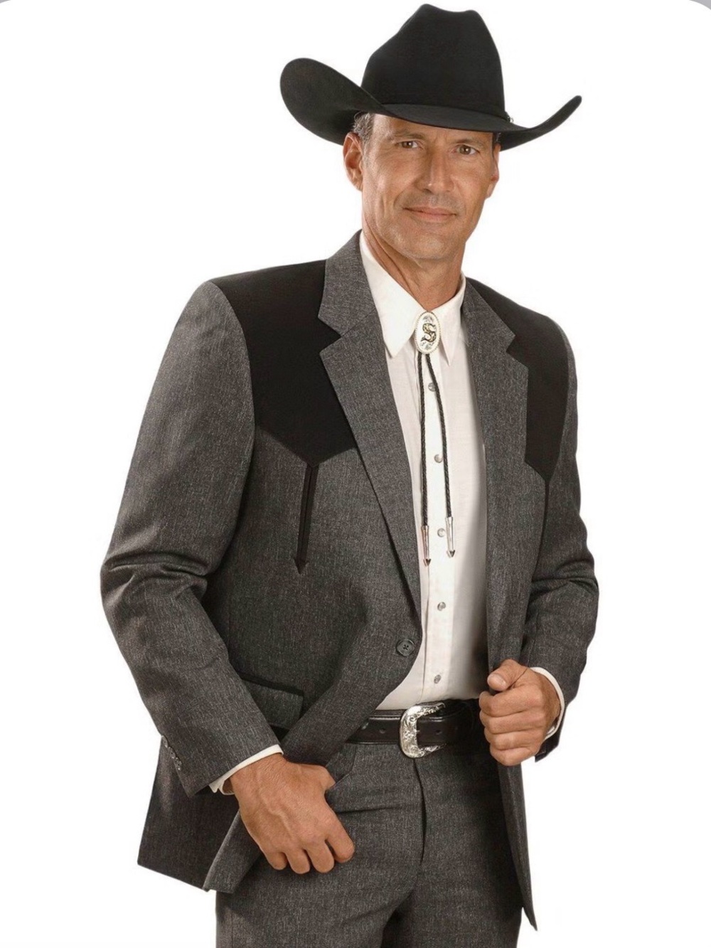 Men's Circle S Made in USA Gray Western Suit Jacket with Black Yoke 52R